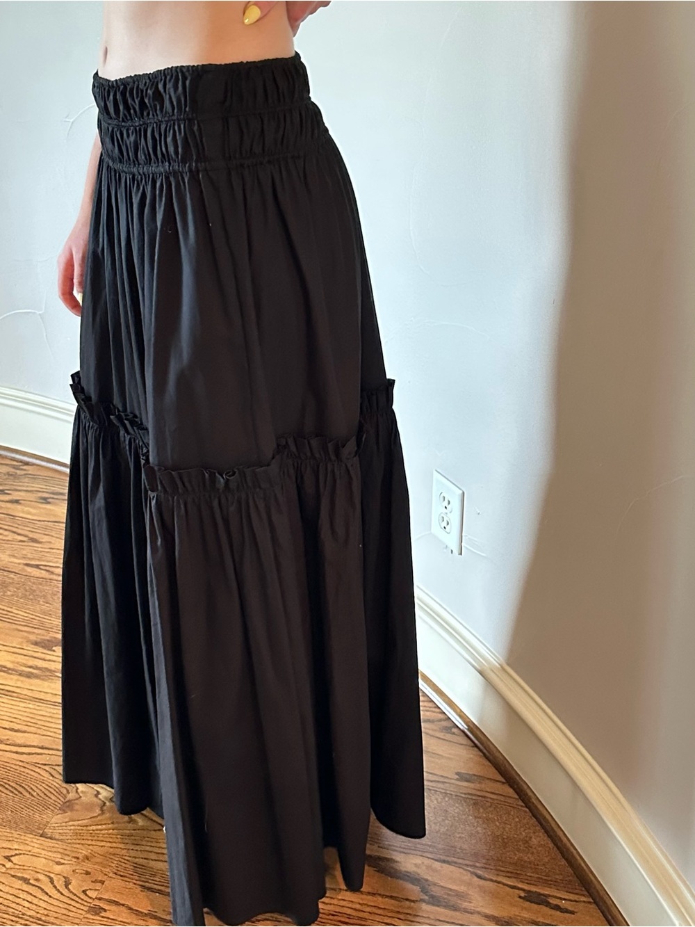ROSETTA GETTY Black Tiered Cotton Maxi Skirt - Women Size 10🌸